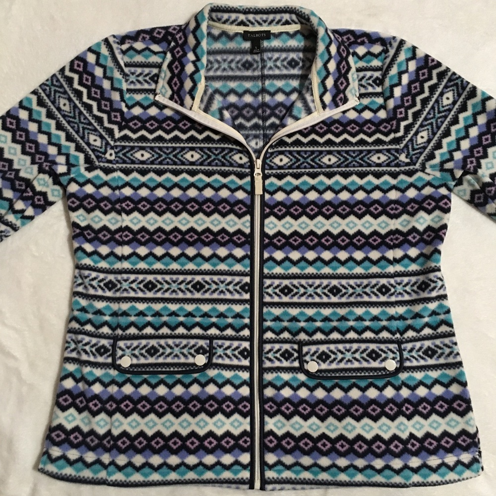Talbots Fleece Aztec Printed Zip Up Jacket